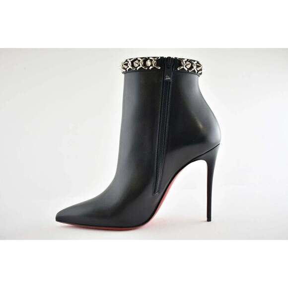 Christian Louboutin Booty Chain 100 Black Calf Leather Ankle Heel Bootie 40 - Picture 8 of 12